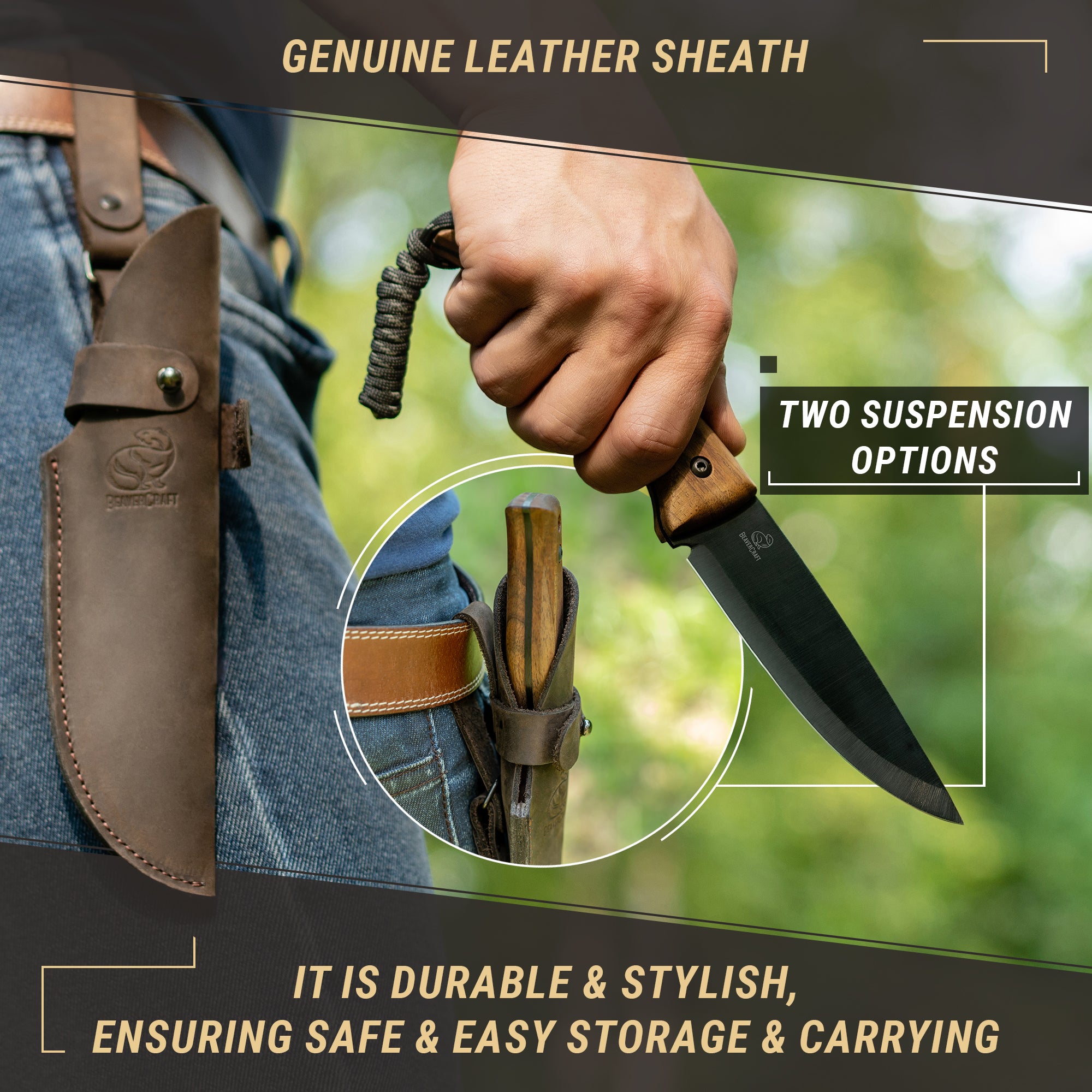 Carbon Steel Fixed-Blade Bushcraft Knife
