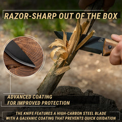 Carbon Steel Fixed-Blade Bushcraft Knife Walnut Handle with Leather Sheath – BSH3 Nightfall