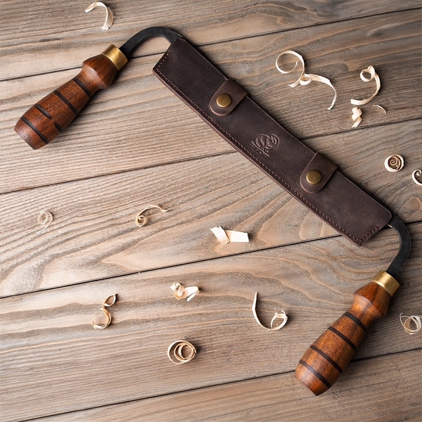 Hand-Forged Drawknife for Woodworking & Debarking – Forged Carbon Steel Knife with Walnut Handles & Leather Sheath – DK4S