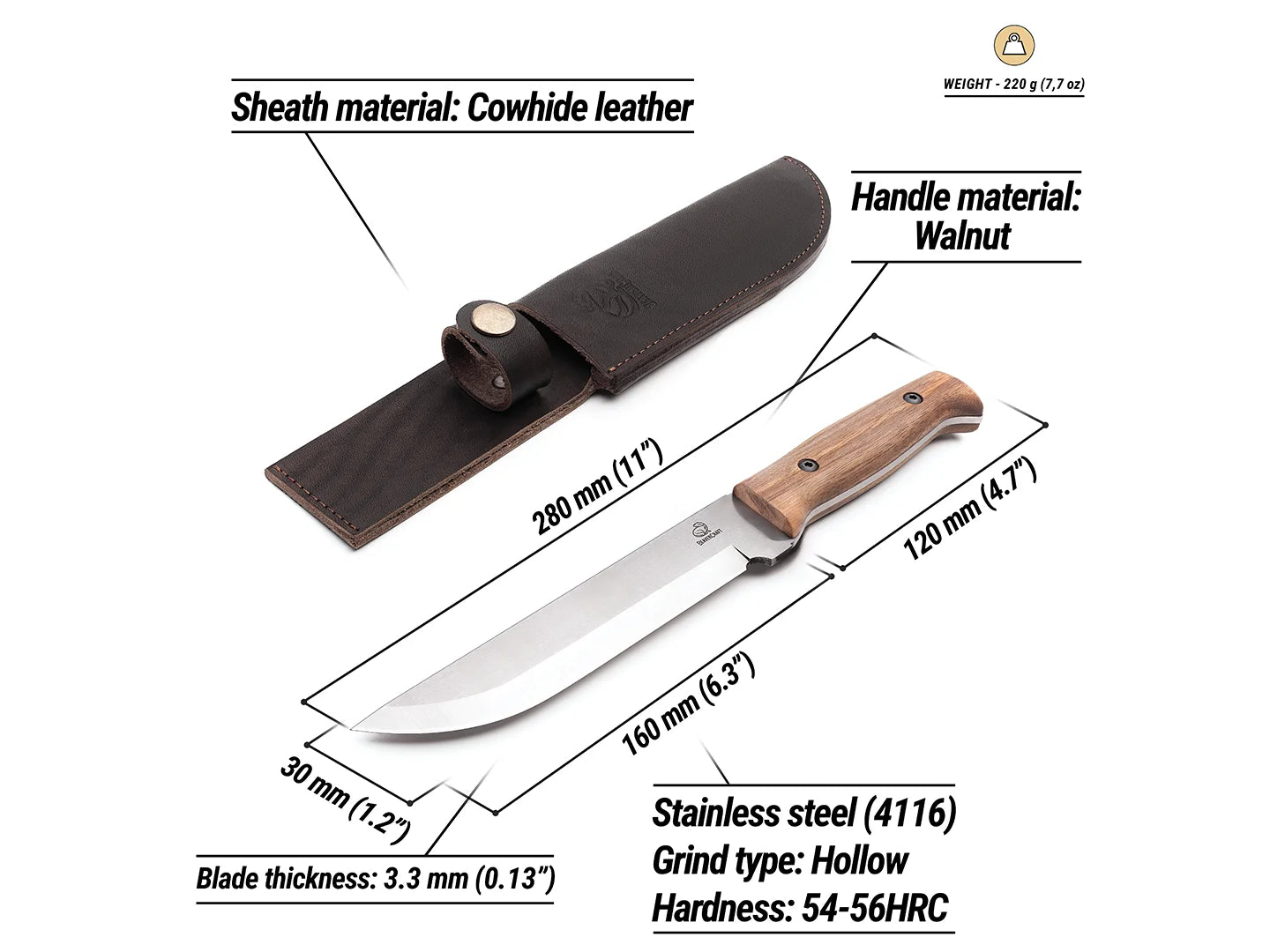 Tactical Knife with Leather Sheath