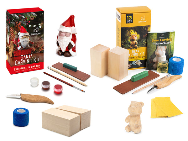 Winter Workshop – Complete Wood Carving Kit Bundle with Santa & Bear – BDIY06_05_BW