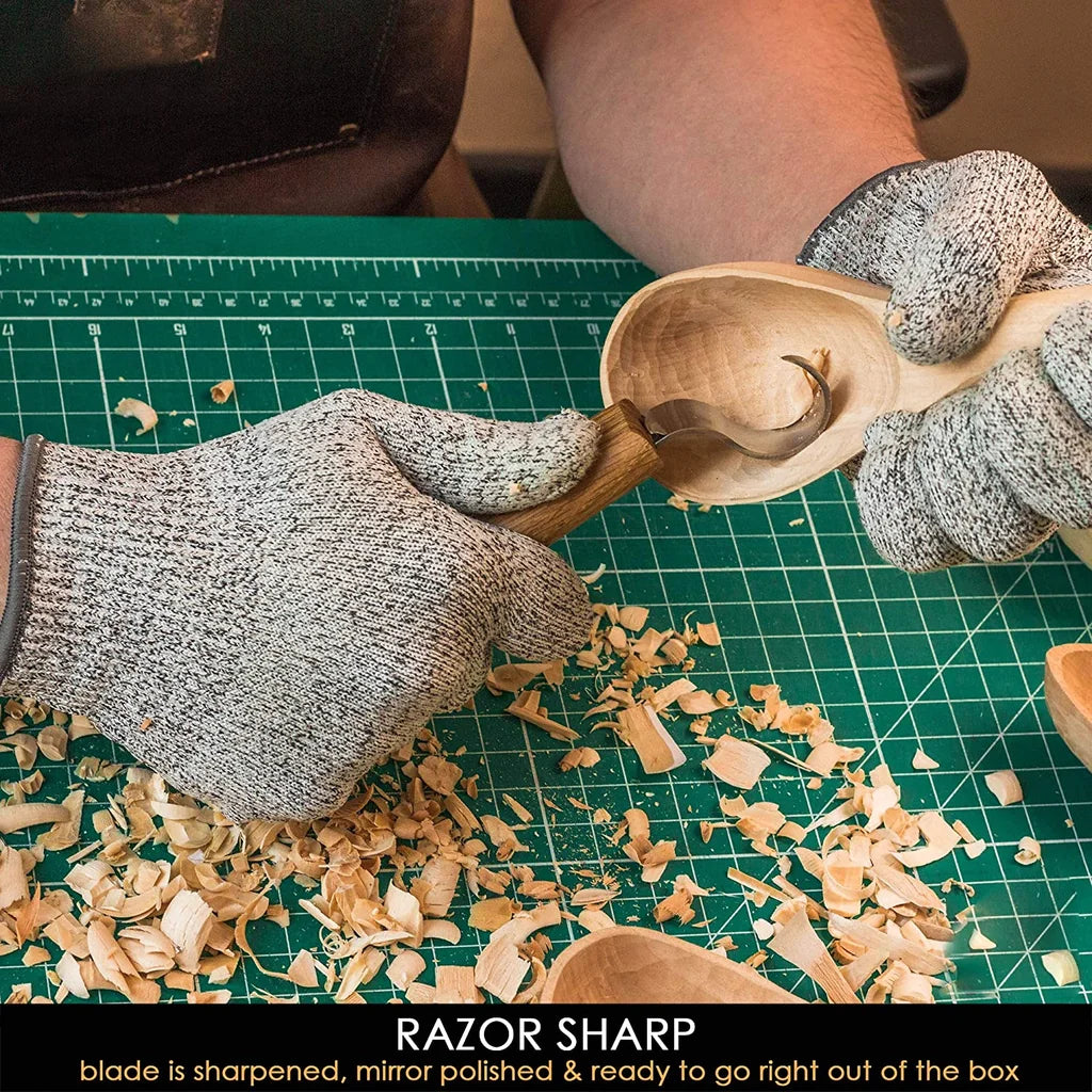 Hook knife for wood carving with sheath