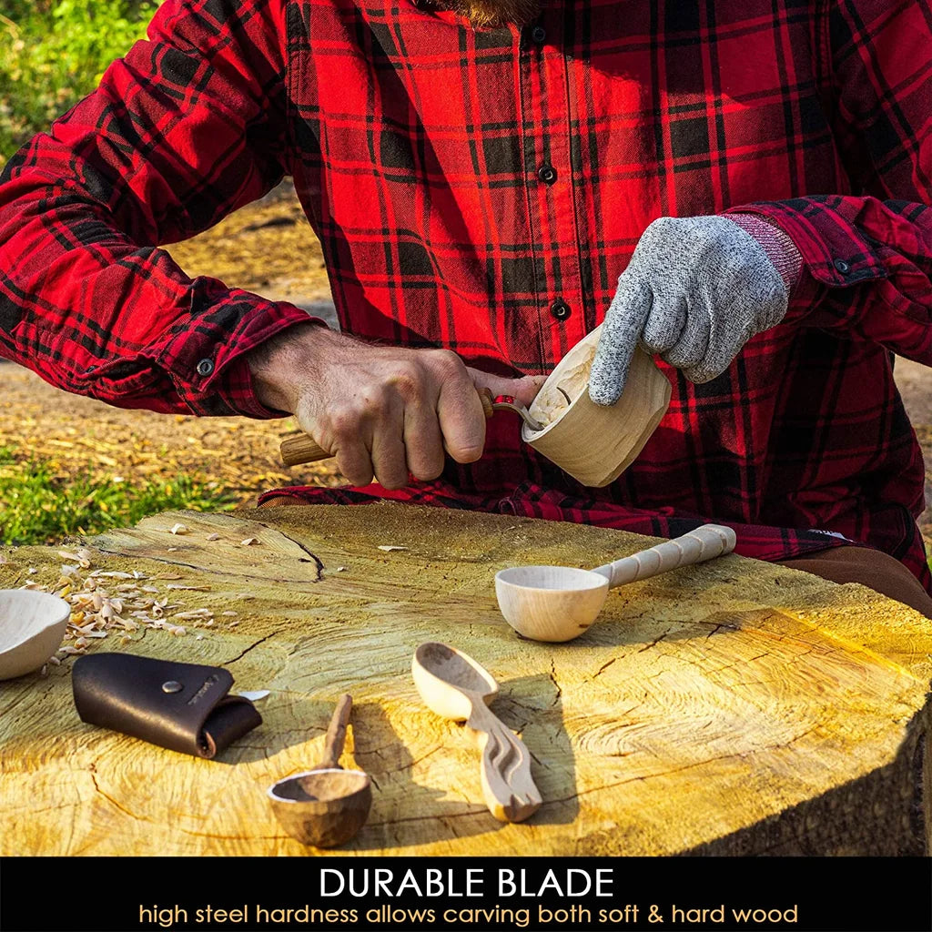 Hook knife for wood carving with sheath