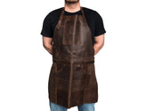 Adjustable Brown Leather Wood Carving Apron – Durable Workshop & Craft Work Apron / AP2X