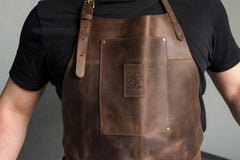 Adjustable Brown Leather Wood Carving Apron – Durable Workshop & Craft Work Apron / AP2X