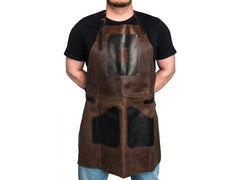 Adjustable Black & Brown Leather Wood Carving Apron – Durable Workshop & Craft Work Apron / AP3X