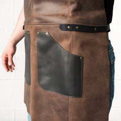 Adjustable Black & Brown Leather Wood Carving Apron – Durable Workshop & Craft Work Apron / AP3X