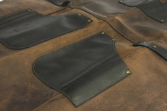 Adjustable Black & Brown Leather Wood Carving Apron – Durable Workshop & Craft Work Apron / AP3X