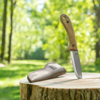 Bushcraft Knife for Camping & Outdoor – Carbon Steel Knife with Walnut Handle & Leather Sheath – BSH2 Glacier