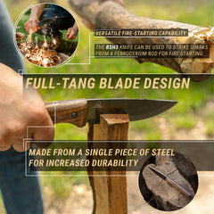 Carbon Steel Fixed-Blade Bushcraft Knife Walnut Handle with Leather Sheath –  BSH3 Nightfall