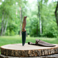 Bushcraft Knife for Outdoor & Survival – Black Oxide Coated Carbon Steel Knife with Walnut Handle & Leather Sheath – BSH3 Nightfall