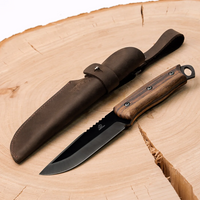 Bushcraft Knife for Outdoor & Survival – Black Oxide Coated Carbon Steel Knife with Walnut Handle & Leather Sheath – BSH4 Dusk
