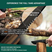 Bushcraft Knife for Outdoor & Survival – Black Oxide Coated Carbon Steel Knife with Walnut Handle & Leather Sheath – BSH4 Dusk