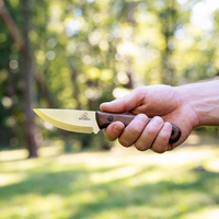 Bushcraft Knife for Camping & Outdoor – Carbon Steel Knife with Walnut Handle & Leather Sheath – BSH7 Wild Harvest