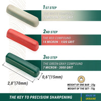 Polishing Compound Set for Leather Strops – 3 Stropping Compounds (Red, White, Green) – P03