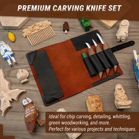 3-Piece Premium Wood Carving Knife Set – Walnut Handle Wood Carving Knives in Leather Tool Case – S15X