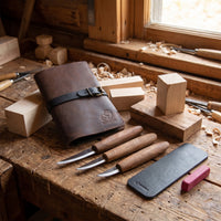 3-Piece Premium Whittling Knife Set – Walnut Handle Whittling Knives in Leather Tool Case – S19X+