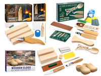 Wizard's Choice – Complete Wood Carving Kit Bundle with Wizard, Celtic Spoon & Wooden Clogs – BDIY03_04_10