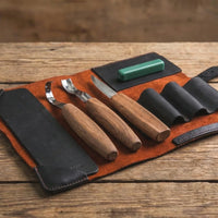 3-Piece Premium Spoon Carving Set – Walnut Handle Wood Carving Tools in Leather Case – S14X