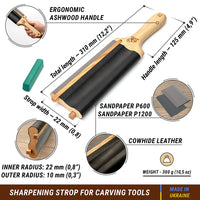 Leather Paddle Strop for Hook Knives & Gouges – Double-Sided Leather Strop with Polishing Compound – LS5P1