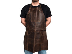 Adjustable Brown Leather Wood Carving Apron – Durable Workshop & Craft Work Apron / AP2X