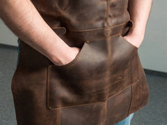 Adjustable Brown Leather Wood Carving Apron – Durable Workshop & Craft Work Apron / AP2X