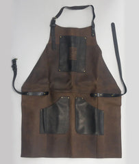 Adjustable Black & Brown Leather Wood Carving Apron – Durable Workshop & Craft Work Apron / AP3X