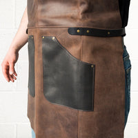 Adjustable Black & Brown Leather Wood Carving Apron – Durable Workshop & Craft Work Apron / AP3X