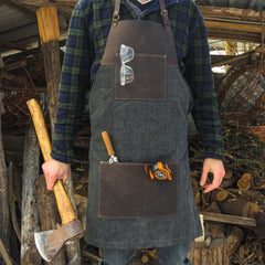 Adjustable Canvas & Leather Wood Carving Apron – Durable Workshop & Craft Work Apron / AP4